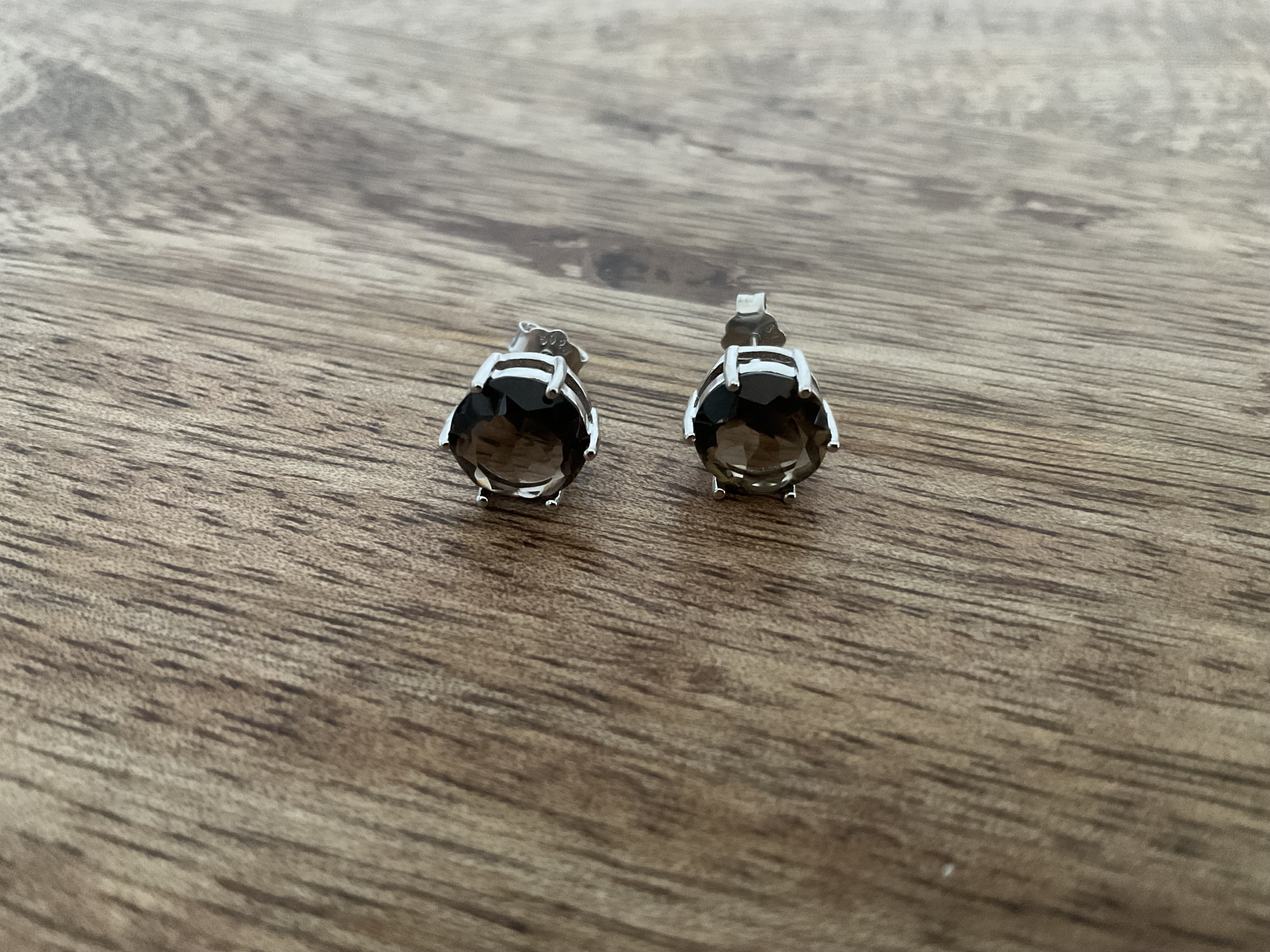 Smokey Quartz Stud Earrings - Click Image to Close